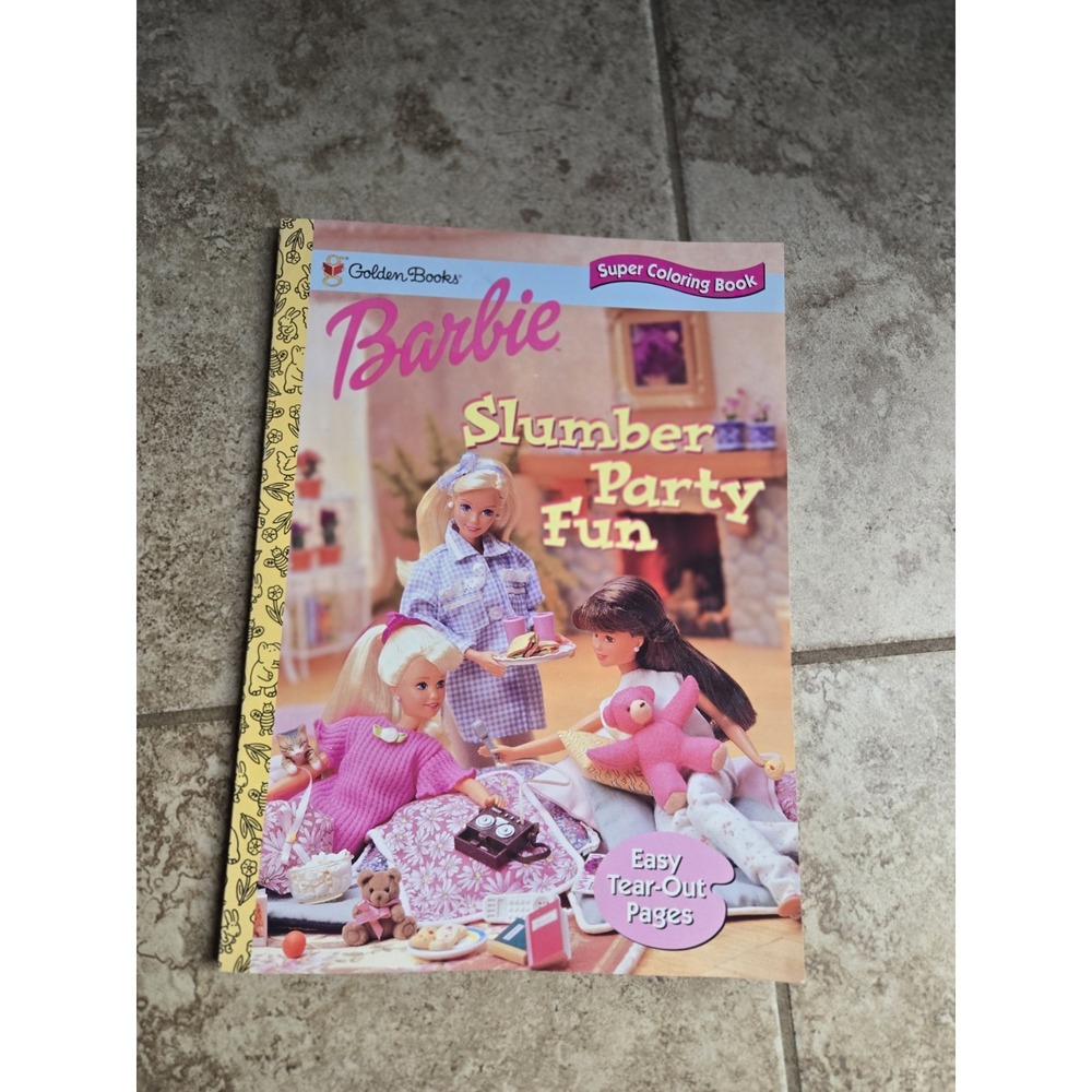 VTG Barbie Slumber Party Fun Super Coloring Book Golden Books 1997 One Page Used